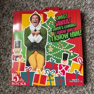 Elf 15 Days of Socks OMG! Santa's Coming! Men’s Size 6-12 Christmas Socks Advent